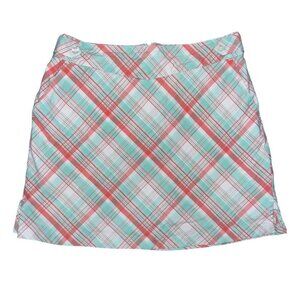 Lady Hagen Golf Skort Skirt Under Shorts Plaid Green Coral Women’s Size 4